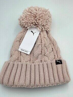 Puma Womens Pastel Pink Cable-Knit Pom Beanie Nwt